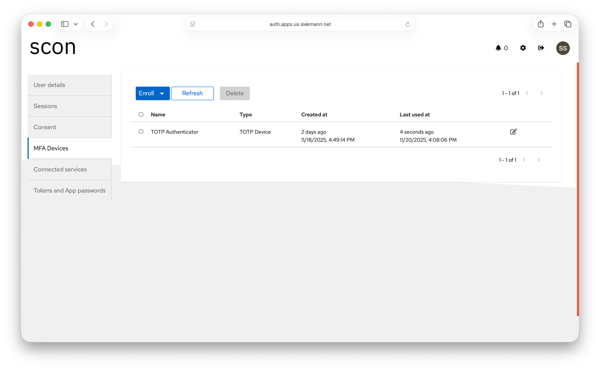 Screenshot of authentik device enrollment screen
