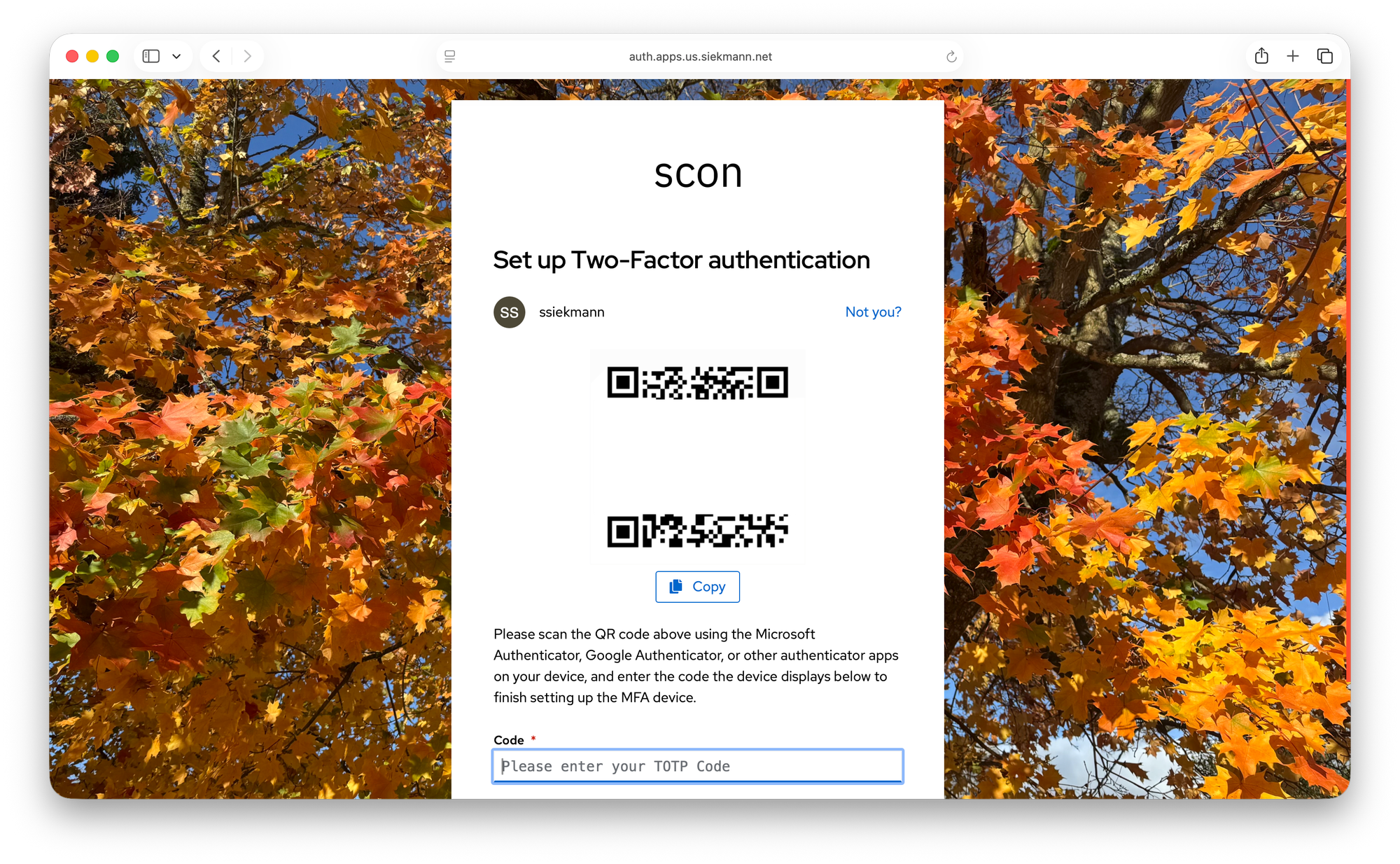 Screenshot of QR code containing the OTP auth secret URI